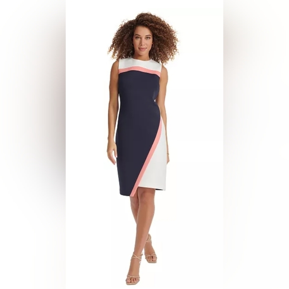 NWT Tommy Hilfiger Blue and Pink Asymmetrical Strapless Sheath Dress - Picture 1 of 6